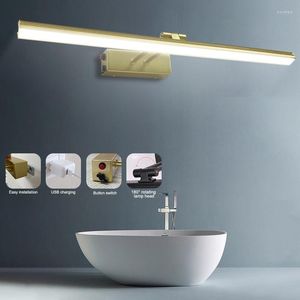 Lampada da parete Specchio da bagno Luce frontale con ricarica USB Lampada da parete moderna a LED