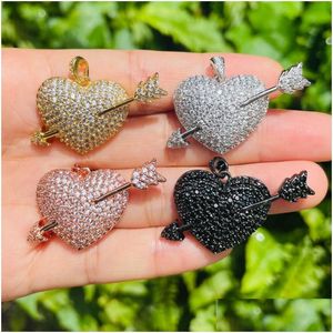 Charms 5st Cubic Zirconia Clear Black Rhinestone Paled Arrow Heart Charm Pendants for Women Armband Halsband Making Handcraft Drop DHG18