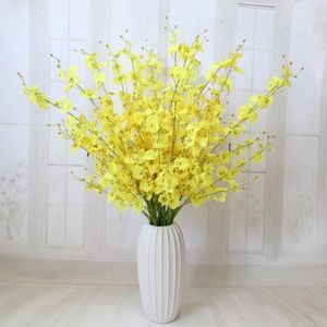 装飾的な花の花輪ダンシングレディーランシルクフラワー人工オンシジウムリビングルームとベッドルームの装飾生地レース黄色の頭