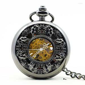 懐中時計ヴィンテージの絶妙な彫刻自動メカニカルウォッチチェーン女性フォブファッションレトロ銅の中空時計