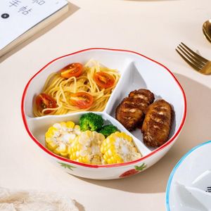 Plates Ceramic Divided Plate With Lid Three-compartment Bowl Microwaveable Deepen Lunch Bento Large Dessert Noodle