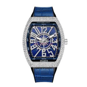 A Pintime Men Fashion Watch Shinning Diamond Iced Out Watches rostfritt st￥l kvartsr￶relse manlig avslappnad kl￤dklocka Party Watch 291J