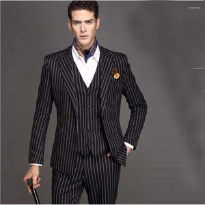 Abiti da uomo 2023 Abito da uomo gessato bianco da sposa nero Risvolto con visiera Terno Masculino Blazer slim fit Uomo formale da uomo d'affari Set