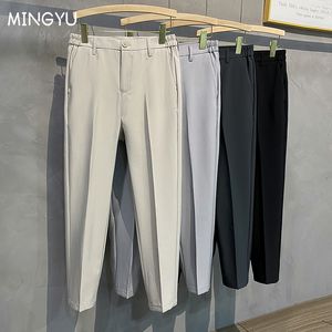 Men's Pants Autumn Winter Casual Suit Pant Slim Fit Work Elastic Waist Jogging Trousers Male Black Grey Plus Size 40 42 230206