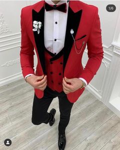 Trajes masculinos fantasia homme vermelho homens 3 peças vestidos de noiva smokingos slim fit noivo bail