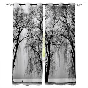 Curtain Bedroom Kitchen Curtains Gray Trees Landscape Living Room Decoration Items Window For