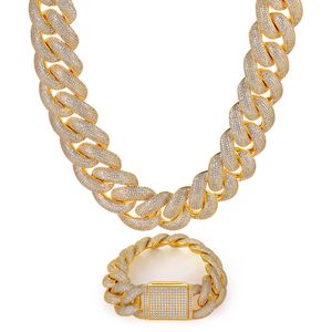 25mm 18-24 Ing Gold Plated Iced Out Bling CZ Bubble Cuban Chain Necklace Links 7/8inch Armband Fashion Jewelry for Men Women