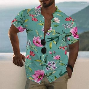 メンズカジュアルシャツファッションハワイアンシャツ3Dプリントビーチホリデーメンズ半袖特大のトップスティーブラウスチー22