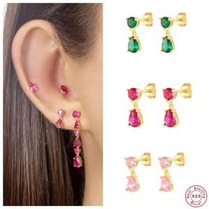 Stud Earrings Aide 925 Sterling Silver Colorful Rose Red Water Drop Zircon Charm For Women CZ Ear Studs 2023 Trend Fine Jewelry