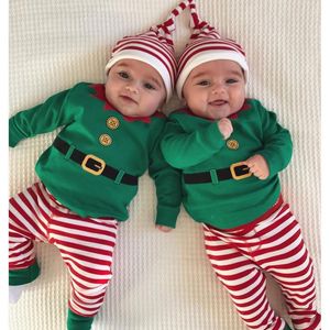 Clothing Sets Born Baby Boy Romper Christmas Outfits Girl Stripe Print Long Sleeve 1st Xmas Jumpsuit Infant 3PCS