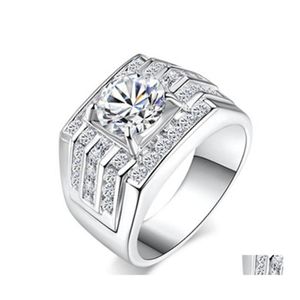 Band Rings 925 Sier Ring Wide Version av 3Row Group Inlay Simation Diamond Man Plated White Gold Men Drop Delivery Jewel Dh7rp