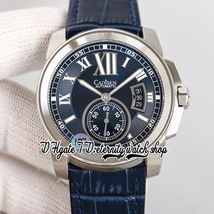 TWF F57100014 Calibre Mens Watch Cal.1904-PS MC Automatic 42mm Big Date Blue Dial Stainless Steel Case Roman Markers Leather Strap Latest version eternity Watches