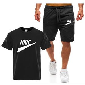 Casual Men's Tracksuit Summer T-Shirt Shorts Two Pieces Set Men Sportswear Solid Color Short Sleeve Mens Set Sports Suit