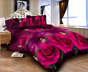 Set di biancheria da letto 2023 King Duvet 4 pezzi Fogli di rose rosse Copri federa 200x230 cm 3 pezzi Set letto Biancheria per la casa stereo 3D 258A