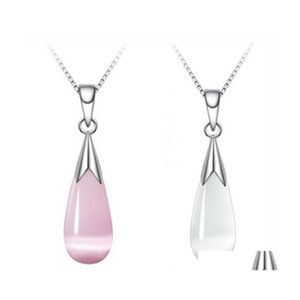 Pendant Necklaces Cute Pink White Opal Cat Eyes Stone Water Drop Necklace Pendants Christmas Gift For Women And Girl 69 D3 Delivery J Dhvud