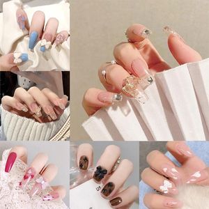 False Nails 24Pcs/Box Charming Pink Flame Short Ballet Wearable Fake Press On Square Head Full Cover Detachable Finished FingernailsFalse