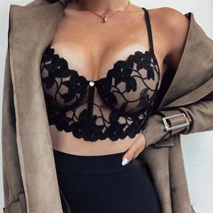 Camisoles & Tanks Sexy Lace Bra Women Thin Bralette Transparent Push Up See Through Underwear Embroidery Breathable Wireless Lingerie Tank