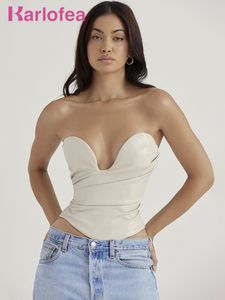 Tanques femininos Camis Karlofe Fall pu PU FAUX CAPL CROP TOPS CHEIDO CONSELHO DE FIADO Y2K ROUTAS DE STREETHEATH MODIMENTO MULHER BLOUS TUBE TOP 230105