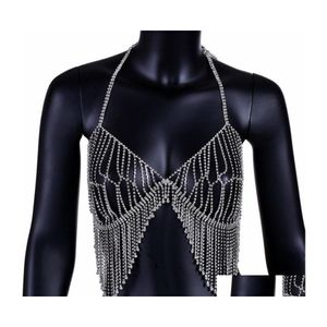 Bauchketten Sexy Frauen Nachtclub Bling Strass Party Körperkette Schmuck Bikini Taille Gold Strand Harness Slave Halskette BH Cami Dhzlu