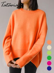 Suéteres femininos básicos de tamanho grande para mulheres outono rosa vermelha pulôver de top coloras de doces inverno inverno quente o pescoço saltão folgado 230206