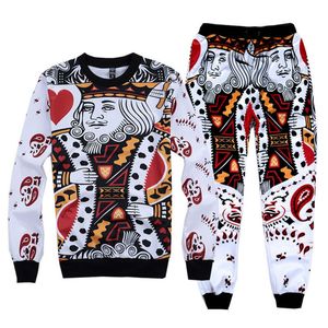 Herrspårsugnar Fashion Clothing Set Hoodies Pants 2 Piece Tracksuits Funny Poker Cards King Print kostymer Sportwear Hiphop S XXL R2400 230206