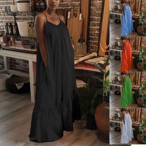 Plus Size Dresses Women Summer Halter Neck Open Back Sleeveless Pleated Loose Maxi Dress Sexy Beach Party Club Long Vestidos