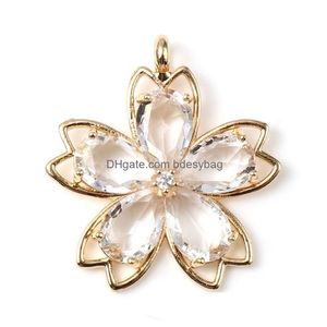 Charms Micro Pave Flower Pendant för smycken som gör lyxiga körsbärshörningar Diy Clear Rhinestone Halsband Drop Leverans Fynd C DHGP4