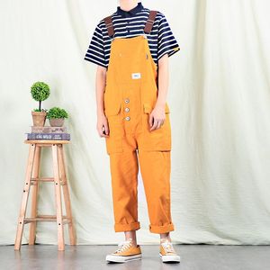 Jeans masculinos macacão 2023 calças casuais heterossexuais japoneses retro macacão de vários bolsos laranja laranja