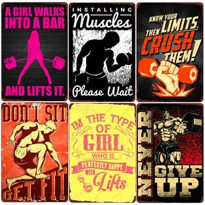 GYM Vintage Metal Tin Sign Don't Give Up Exercise Retro Poster Fighting Spirit Plaque Wall Decoration for Gym Bar Pub Club 20cmx30cm Woo