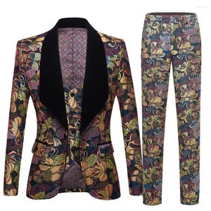 Herrenanzüge, Herren-Jacquard-Anzug, Schmetterlingsblume, neueste Mantel-Hose-Designs, schmale Passform, 3-teiliger Smoking-Bräutigam-Stil, individueller Prom-Party-Blazer
