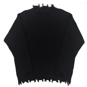 女性のセーター2023秋冬Y2Kストリートウェアリッピングホール女性編み長い袖のソリッドカラープラスサイズのプルオーバー女性服