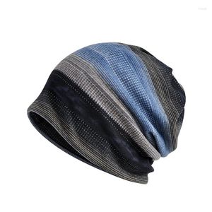 Berets 2023 Autumn Striped Beanies for Men unisex Winter Fleece Sticked Beanie Women Multifunktion Hedging Cap Man Kerchief