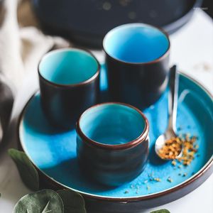 Wine Glasses KINGLANG 1PCS Ceramic Japanese Ice Cracked Teacup Blue Coffee Cup Drinking Hand Retro Straight Body Household