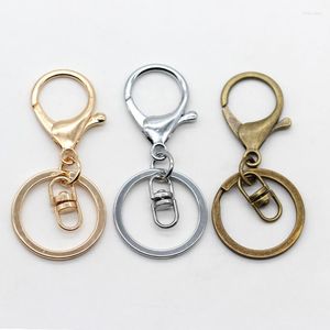 Schlüsselanhänger, 10 Stück, vergoldetes/silber/bronzebeschichtetes Metall, 68 mm lang, Schlüsselanhänger, Ringe, rund, goldfarben, silberfarben, Karabinerverschluss