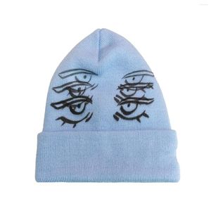 Berets Y2K Selling Winter Eye Pattern Women Fashion Warm Beanie Hats Kpop Style Soft Female Streetwear Blue Cap