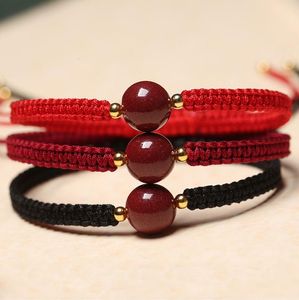 Charm Bracelets Natural Cinnabar Red Bracelet Lucky Bead Friendship Rope Couple Braided Men Women Amulet Bangles GiftCharm