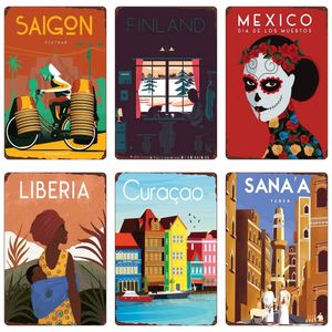 City Landscape Vinage Metal Painting Sana'a Panama Munich Metal Sign Rio Curacao Retro Plaque Poster Home Cafe Bar Bedroom Wall Decor 20cmx30cm Woo