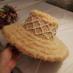 Wide Brim Hats 2023 Female Fashion Beach Raffia Sun For Women Summer Flat UV Party Caps Holiday Women's Sundresses Straw Hat