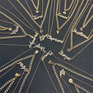 Pingente S Gold Color 12 Constellation Letter Trendy Crystal Chain Chain Colar Chain Gross Virgo Leo Jewelry Birthday Gift 0206