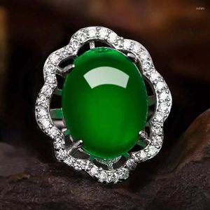 Anelli a grappolo Vintage etnico naturale verde giada smeraldo per le donne 925 argento pietra preziosa anello di fidanzamento di nozze gioielli regali della signora