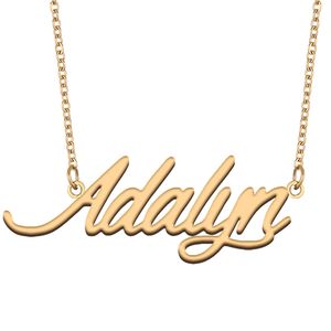 Adalyn adı kolye kadınlar için kişiselleştirilmiş mektup yazı tipi etiketi paslanmaz çelik altın ve gümüş özelleştirilmiş isim plakası kolye takılar