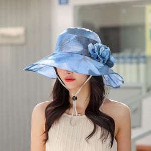 Cappelli a tesa larga 2023 Arrivo Donna elegante per le donne Primavera Estate Moda Fiore Cappello da sole Vacanza Anti-UV Cappellini da spiaggia