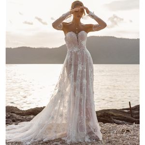 Abito da ballo a pizzo lungo manica Tulle più dimensioni Off spalla sposa sposa da sposa abiti da diserbo abiti da sposa s