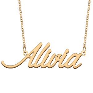 Alivia Name necklace Personalized for women letter font Tag Stainless Steel Gold and Silver Customized Nameplate Necklace Jewelry