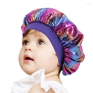 BERETS KIDS LASER BONNET NIGHT SLEEP CAP FÖR BARN SATIN Bredbröst Elastic Turban Chemo Hat Girl Boy Hair Care Accessories
