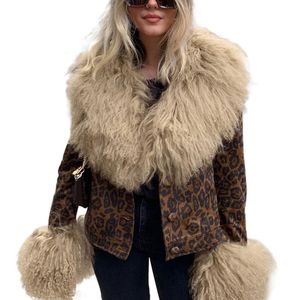 Women's Jackets Women Winter Jacket Long Sleeve Fluffy Leopard Print Warm Casual Coat Tops Outwear