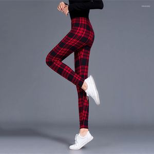 Kvinnors leggings fitness sportbyxor smala hög midja gym flickor elastisk rutig tryckt leggin som kör jogging