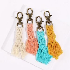 Hooks 4 PCS Tassel Keychains Boho Key Chains Rings Macrame Holder Bag Charm Car Hanging Jewelry Gift For Women