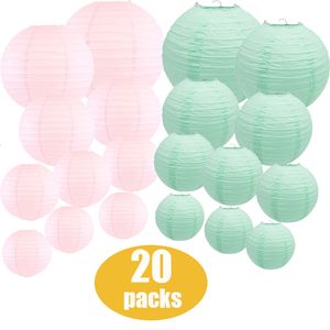 Other Event Party Supplies 20 Pcsset 6"14 " Mint Green and Light Pink Chinese Paper Lantern Assorted Sizes lampion wedding boule chinoise Hanging Decor 230206