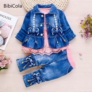 Set di abbigliamento Ragazze Denim 3 pezzi Vestiti Primavera e autunno Tuta da bambina 230206